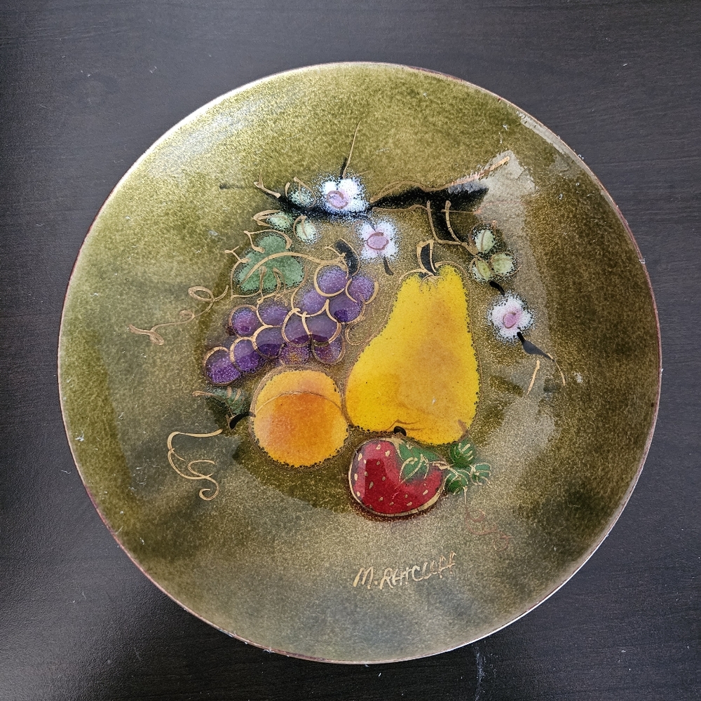M (Margaret) Ratcliff Stone Mountain Georgia Fruit Enamel on Copper Plate